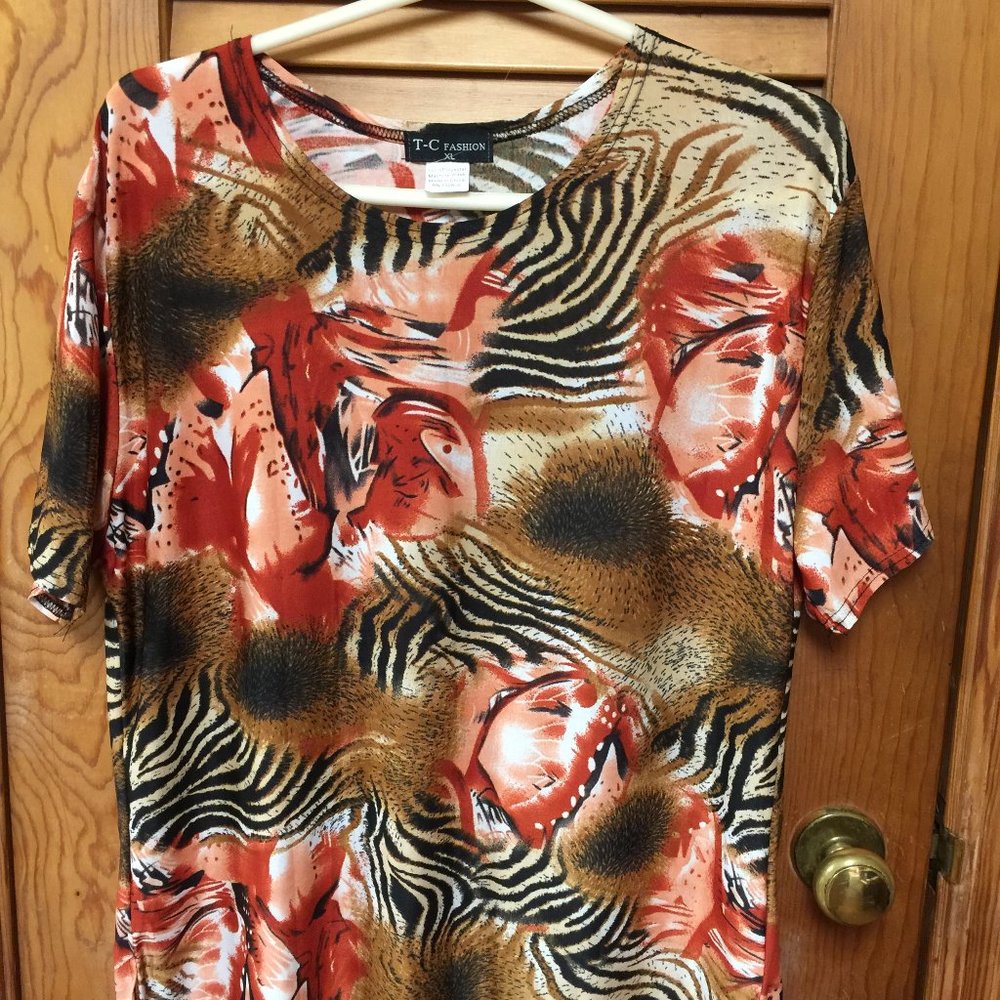 T-C Fashion Short Sleeve Browns Print Top XL